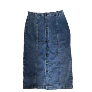 Y2k Vintage L Whimsigoth LONG BLUE JEAN SKIRT Sz 11 Straight modest Grung‎